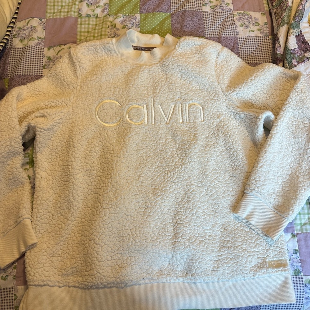 Calvin Klein Sherpa Cream Textured Athleisure Pullover